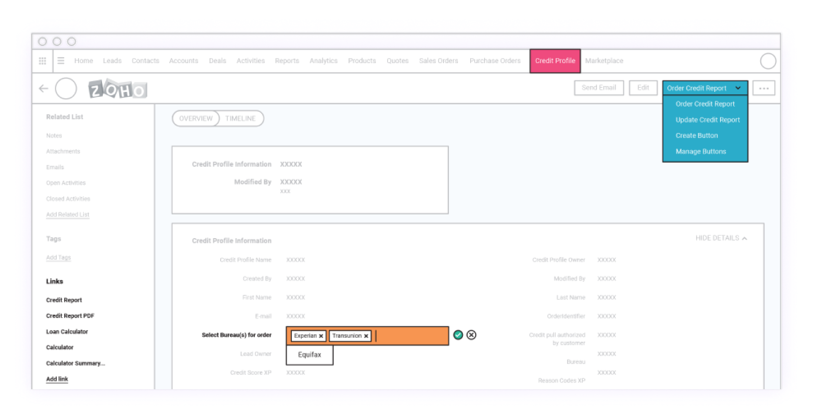 Credit data for Zoho CRM