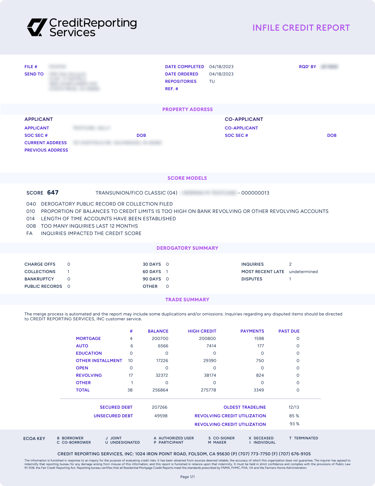 CRS PDF Credit Report